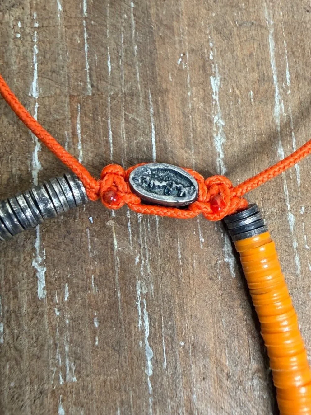M.Cohen Orange & Oxidized Sterling Silver African Disc Bracelet